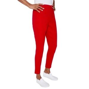 Mario Serrani Italy Women’s Red Textured Pull On Pants Ankle  Stretch Medium